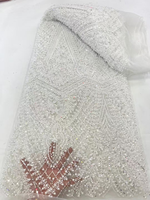 NI.AI africain blanc perlé filet dentelle mariée brodé séquence maille dentelle tissu avec perles haute qualité robe de mariée matériel
