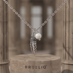 Collier pendentif plume en or 14 carats avec perle, inspiré de la nature, chaîne minimaliste en or, bijoux pour femmes, fournisseur OEM - Product Image 1