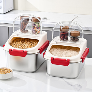 304 Stainless Steel Thickened Rice Bucket, Dog Food Bin, Grain Storage Container, Freeze-Dried Food Storage Tub - Product Image 1