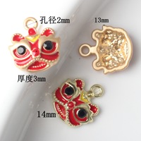MIZUKAGAMI Fabrication sur mesure en gros directe d'usine Pendentif simple en alliage de zinc rouge à l'huile de style chinois Danse du lion 14x13mm Bijoux