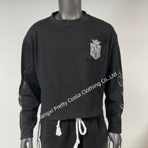 MT1405 <span class=keywords><strong>T</strong></span>-<span class=keywords><strong>Shirt</strong></span> Personalizzata a Manica Lunga in 100% Cotone a Maglia Waffle con Taschino sul Petto <span class=keywords><strong>Stampa</strong></span> <span class=keywords><strong>Digitale</strong></span> da Uomo Effetto Usurato dal Taglio Ampio - Product Image 4