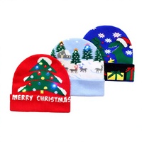 Nouveau Bonnet Lumineux de Noël Bestseller Transfrontalier 100% Acrylique Jacquard Motif Sapin de Noël Renne Boîte Cadeau Bouton