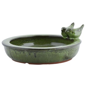 Vasca per Uccelli in Ceramica Rotonda Esschert Design Verde Scuro Lucido Blu Petrolio e Crema - Product Image 4