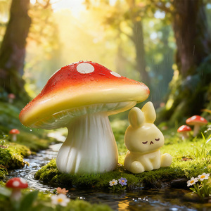 Figurine miniature en résine de lapin et champignon pour paysage végétal, artisanat animalier pour jardin féerique, décoration de gâteau, accessoires pour pot de plantes - Product Image 1