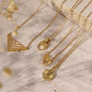 Fine Elegant Minimalist Jewelry Gold Plated Stainless Steel Custom Geometric Pendant <b>Necklace</b> for Women - Product Image 2