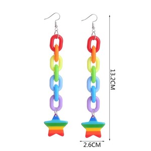 2025 nouveau Design mode Cool Harajuku Style boucles d'oreilles arc-en-ciel mignon coeur étoile en forme de rayure lien chaîne boucles d'oreilles pour les filles fête - Product Image 5