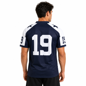 Nouveau style de maillot de football américain unisexe, vêtements de sport, nom d'équipe personnalisé, 100% polyester, taille plus, manches courtes, articles en stock - Product Image 2