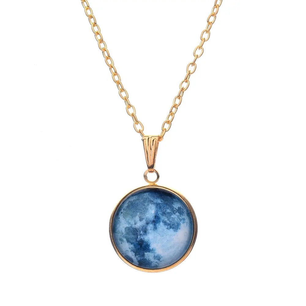 Nouveau produit collier lumineux ciel étoilé, pendentif gemme, bijoux en verre et éclipse bleue
