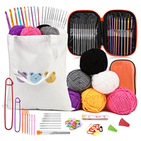 Kit de crochet et de tricot pour débutants de 73 pièces Accessoire pour femmes, adultes et enfants Sac fourre-tout en toile carrée Accessoire de couture