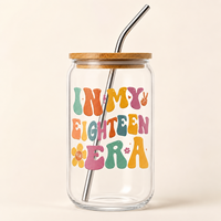ZUFIO Cadeau d'anniversaire 18 ans pour filles, gobelet en verre léger de 14 oz avec couvercle en bambou et paille, sans BPA, inclut une carte d'anniversaire