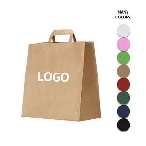 Wholesale Large Capacity Recyclable Kraft Bags Shopping Brown Gift Paper Bag With Flat Handle