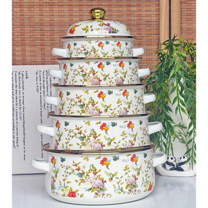 Ensemble de 5 casseroles et marmites en fer émaillé durables, avec poignées doubles, compatibles gaz/induction, lavables au lave-vaisselle, couvercles en verre - Product Image 3