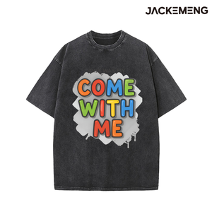 Camiseta Oversize de Algodón Lavado con Estampado 'Come With Me', Estilo Retro Urbano, para Uso Diario Informal, Venta al por Mayor desde Almacén en EE. UU. - Product Image 4