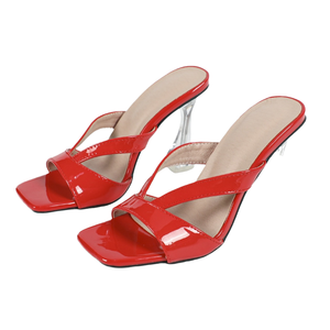 <b>Ladies</b> High Top Patent Fashion Heeled Shoes Open Toe High Heels Large Size Breathable and Comfortable for Summer PU Insole - Product Image 4