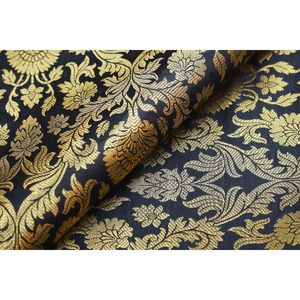 Tissu brocart en soie mélangée Banarasi noir Triloki, matériau pour sari, poids moyen, avec détails métalliques - Product Image 4