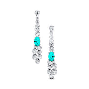 Classic Design Lab Grown Paraiba Tourmaline Gemstone & Real <b>Diamonds</b> <b>Dangling</b> Drop <b>Earrings</b> in 18k Pure Gold Fashionable <b>Earring</b> - Product Image 2