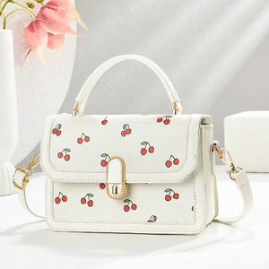 Women's Fashionable Cherry Print Shoulder Handbag Small <b>Square</b> Crossbody Bag with Single Strap Zipper Closure - Product Image 5