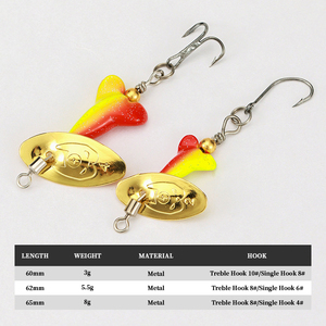 Leurre de pêche <span class=keywords><strong>en</strong></span> eau douce et salée, 5 couleurs, 3g, 5.5g, 8g, avec hameçon triple simple, spinnerbait métallique pour achigan et truite - Product Image 2