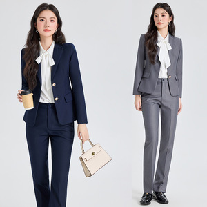Women's Formal Suit Set Gray Navy Professional Workwear Anti-Wrinkle Full Sleeve Office Wear Commuting To Work - Product Image 2