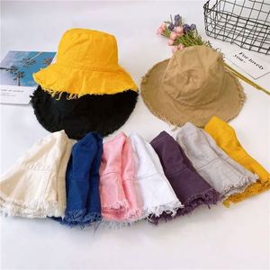 Custom Logo 3D Embroidery Summer Fisherman Sun <b>Hat</b> Foldable Frayed Brim Washed Cotton Canvas Bucket <b>Hat</b> <b>for</b> Men Casual Denim - Product Image 1