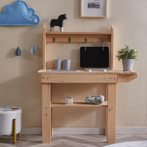 Cocina de Juguete de Madera Natural para Niños, Estación de Cocina de Simulación con Pizarra, Muebles de Juego Montessori para Patio Trasero - Product Image 3