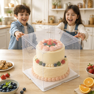 Boîte à gâteau de 10 pouces en stock, directement de l'usine, avec couvercle en papier, conteneur carré en PET pour boulangerie, vente en gros - Product Image 1