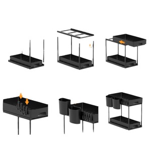 2-Tier under Sink <strong>Organizer</strong> with Hooks for Bathroom Storage Black Plastic Shelf and <strong>Bath</strong> Collection Baskets - Product Image 2