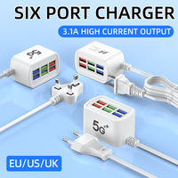 Chargeur de téléphone portable 6 ports USB, prise de charge USB portable pour voyage