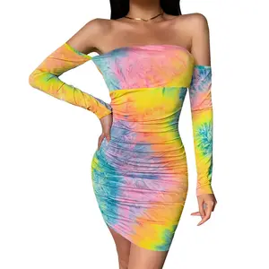 TOB one shoulder tie dye dress casual dresses for plus size ladies wears dress casual clothes tie and dye fabric