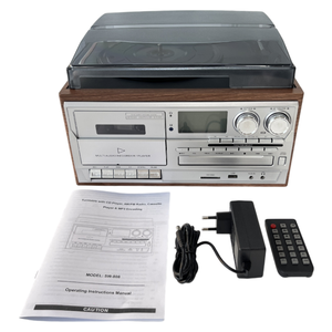 Système de tourne-disque rétro en bois personnalisable en usine, 7 en 1, 3 vitesses, vinyle, CD, cassette, enregistreur, radio FM, USB, SD, haut-parleur - Product Image 6