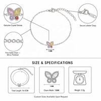 Bracelet à breloque papillon en acier inoxydable plaqué or 18 carats avec logo personnalisé, pierres de cristal colorées, chaîne réglable pour femmes