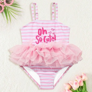2025 nuevo conjunto de traje de baño de una pieza, traje de baño Halter de gasa espumosa para niñas transfronterizas, natación pequeña y mediana para niños - Product Image 1