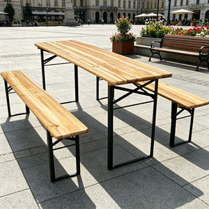 Set Tavolo da Picnic Pieghevole Portatile in Legno Massello 3 in 1 Resistente alle Intemperie con Panche per Eventi all'Aperto - Product Image 2