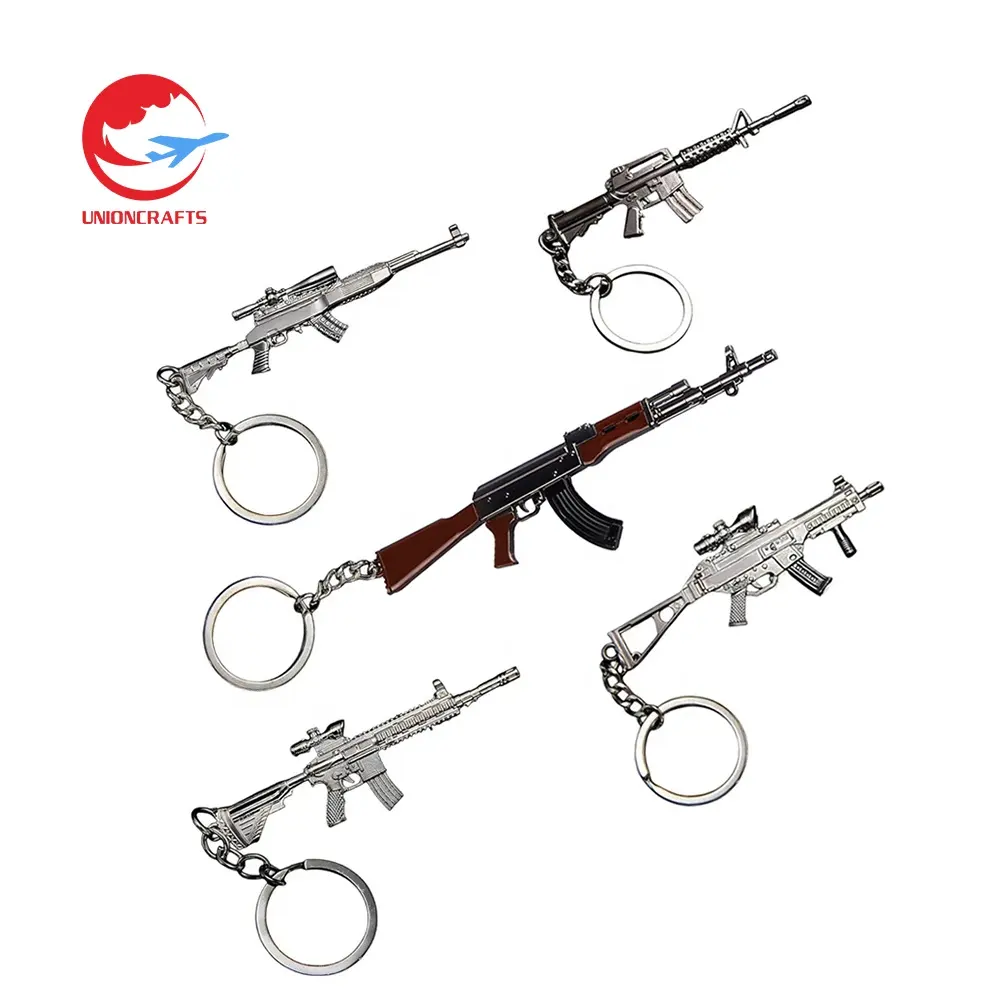Wholesale customized weapon keychain design gun shape zinc alloy key chain rings bottle opener 3d toy metal mini gun keychain