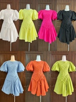 Robes pour femmes OUDINA de haute qualité, élégantes, à manches bouffantes, plissées, mini courtes, décontractées, grandes tailles