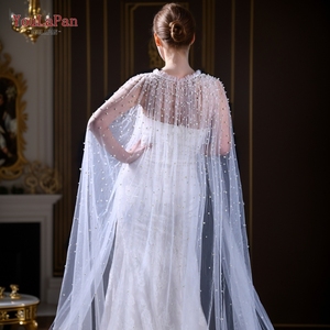 YouLaPan VG02 R, vestido de lujo para mujer, abrigo de tul, Catedral de boda, capa de yardas libres, chal con cordones de perlas densas para novia - Product Image 4