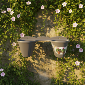 Maceta de pared de plástico 33x12x11cm gris, maceta doble colgante para uso en interiores y exteriores - Product Image 3