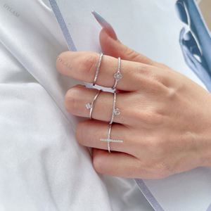 Dylam Basic Stackable Sterling <b>Silver</b> 925 Wedding Band Highly Polished Square CZ Small <b>Rings</b> Minimalist Style <b>Silver</b> <b>Ring</b> - Product Image 4