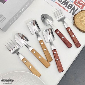 Creative Engineer Shovel-style Spoon <strong>Fork</strong> Metal Wooden Handle Light Luxury Retro Japanese-style Square-head <strong>Spade</strong> for Vintage - Product Image 2