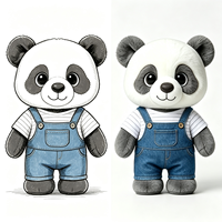 Peluche Panda Gris Adorable avec Salopette en Jean et Chemise Rayée, Doux Jouet en Peluche Kawaii, Jouet Confortable, Peluche Panda Personnalisée