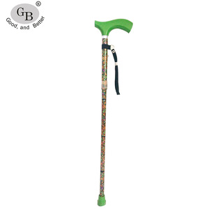 GB Adjustable Aluminum Alloy <b>Walking</b> <b>Stick</b> With Printing Design Outdoor Hiking Cane Rubber Tip Folding Five Position - Product Image 1