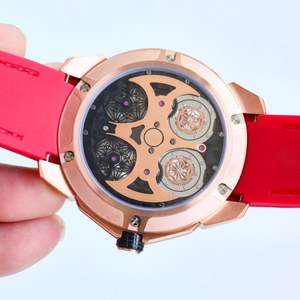 Elegante Reloj de Hombre con Doble Tourbillon en Caja de Oro Rosa, Bisel con Diamantes, Correa Amarilla y Negra, para Citas, Fiestas y Eventos de Lujo - Product Image 5