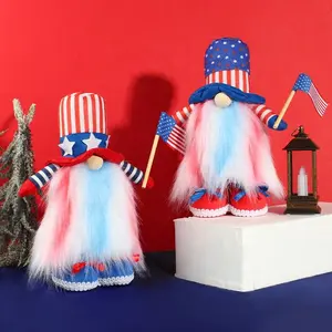 Independence Day Faceless Old Man Dwarf Doll Holding American Flag Gnome Doll Props Decorations
