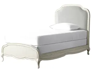 빈티지 스타일 화이트 침실 가구 현대 싱글 침대 패브릭 실내 장식 높은 헤드 보드 침대