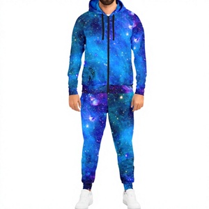 Ensemble de survêtement pour homme avec imprimé galaxie, sweat-shirt à capuche zippé et pantalon, tenue décontractée respirante en polyester, jogging pour le printemps, adulte - Product Image 1