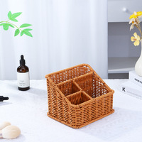 Panier de rangement rectangulaire en rotin tressé pour télécommandes, multi-compartiments, durable, moderne, pour salon, table basse, meuble TV