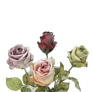 การจำลองแบบสัมผัสคุณภาพดีเยี่ยม,ดอกไม้ประดิษฐ์ประดิษฐ์ทำจากน้ำค้างแข็งหิมะดอกกุหลาบปลอมสำหรับตกแต่งขนาด63ซม.