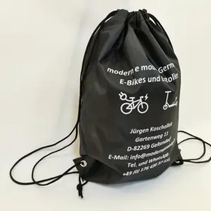Mochila impermeable de material de poliéster, color negro personalizado, bolsa de cuerda, según su logotipo