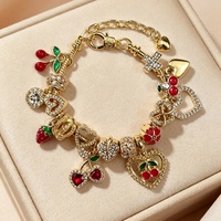 Kristal & strass legering rode kersen unisex cadeau lichte luxe frisse sieraden bedels armband voor cadeau