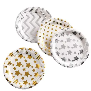 Assiettes en papier jetables vertes personnalisées Assiettes en papier en or de 9 pouces - Product Image 5